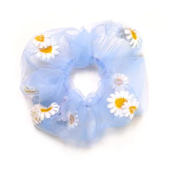 

Women Hair Scrunchies Embroidered Daisy Flower Elastic Hair Bands Women Vintage Ponytail Holder Female Hair Accessories Headwear