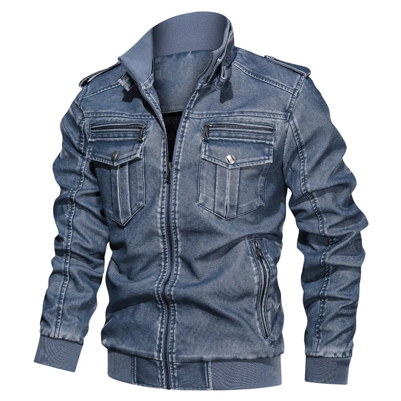 2020 fall/winter Men's leather jacket Pu motorcycle Baseball Jacket Zipper  faux leather Jacket Large fashion men's clothes