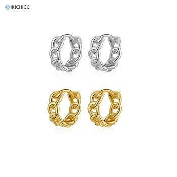 

Kikichicc 925 Sterling Silver 9mm Plain Link Locker Huggies Special Shape Chain Round Circle Loops Ring Women Earring Jewelry