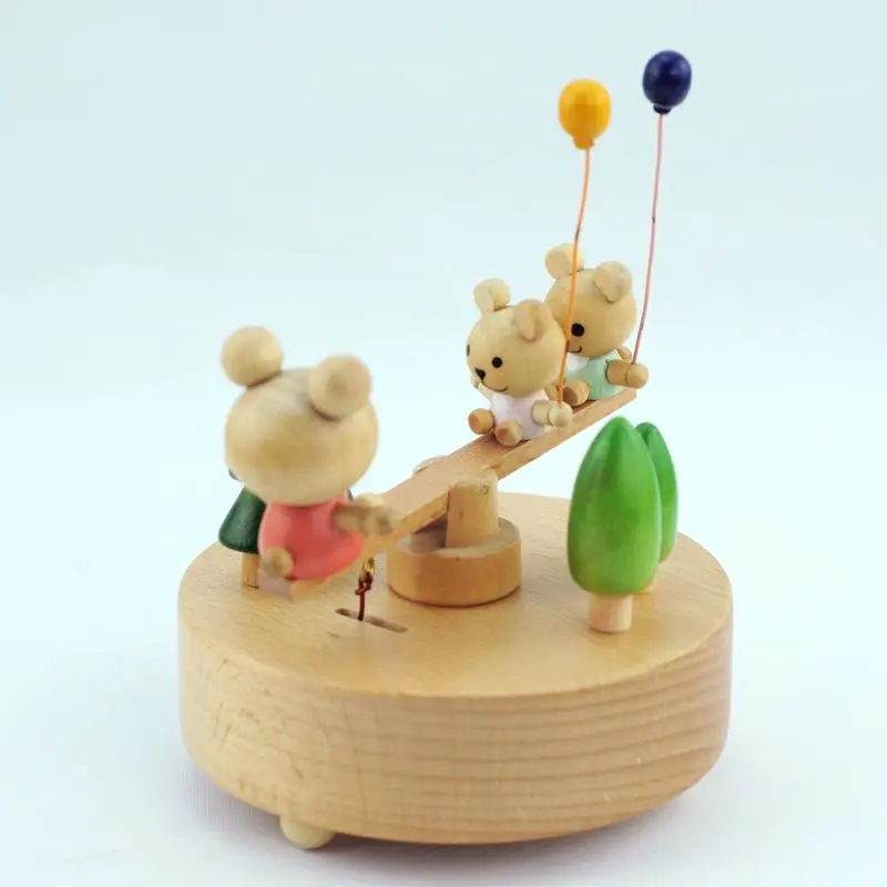 Деревянная Музыкальная шкатулка-воздушный шар "Медвежонок" Seesaw-Музыкальная шкатулка-восьмерка музыкальная шкатулка для подарков на день рождения для детей