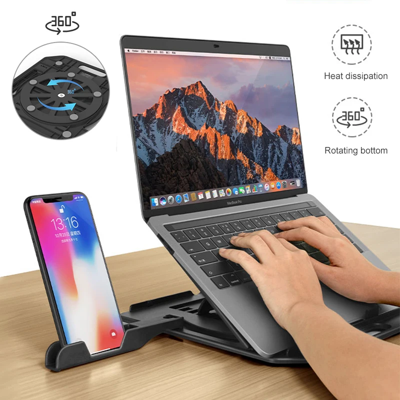 Ajuste de Altura Suporte para Macbook Graus de Rotação Suporte do Telefone Portátil Dobrável Lenovo Inferior Notebook Almofada Resfriamento 360