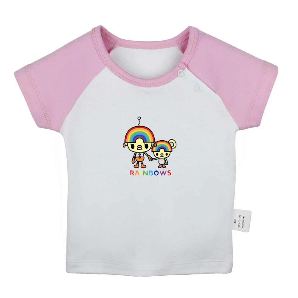 

Cute Funny Rainbow Alien Robot Family Dad and Baby Newborn Baby T-shirts Toddler Graphic Raglan Color Short Sleeve Tee Tops