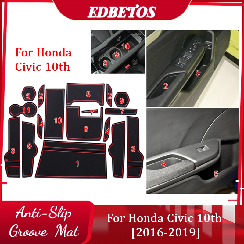 For Honda Civic 10 10th Gen FC FC1 FC2 FC5 Accessories 2016-2019 Interior Cup Holder Inserts,Center Console Liner Mats