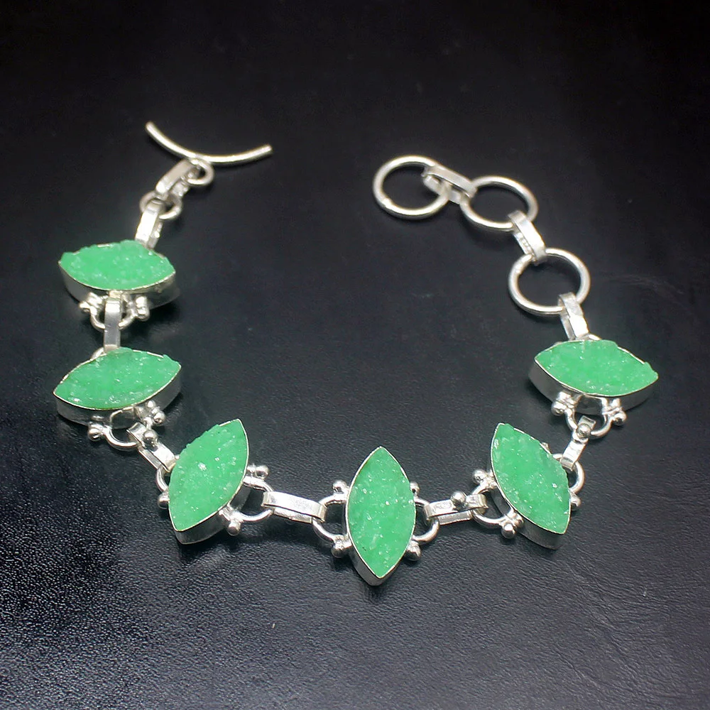 Gemstonefactory Jewelry Big Promotion Single Unique 925 Silver Sparkling Green Titanium Women Bracelet 20cm 20210152