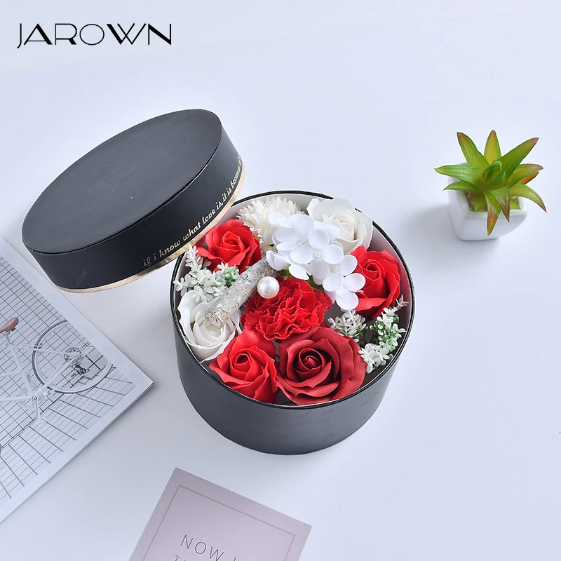 JAROWN Round Paper Box Rose Soap Flower Gift Box Set Party Wedding Home Decor Valentine's Day Gift Storage Box Florist Supplies