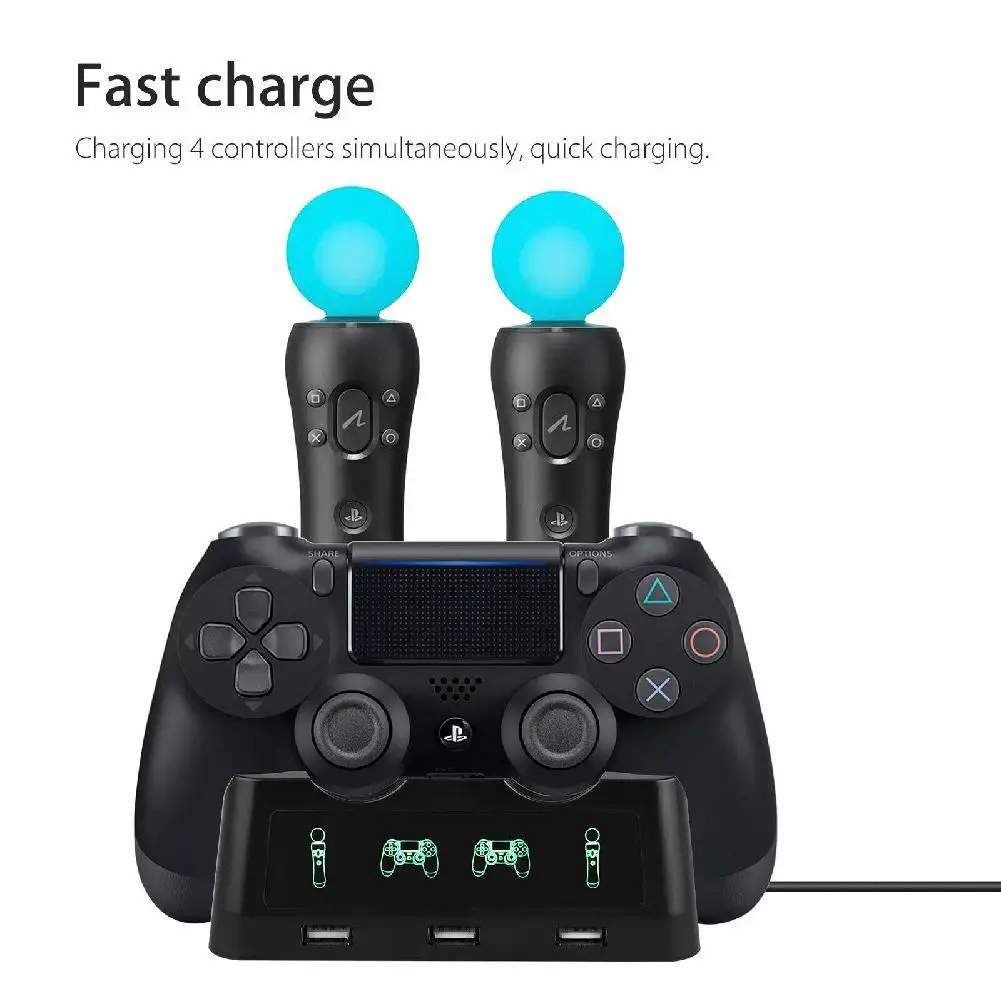 

For Playstation 4 PS4 Slim Pro PS VR PS Move Motion Controllers 4 in 1 Charger USB Charging Dock Station Storage Stand