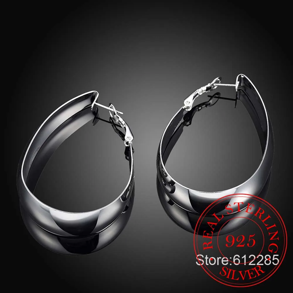 Серьги кольца женские из серебра 925 пробы модные корейские гладкие серьги с