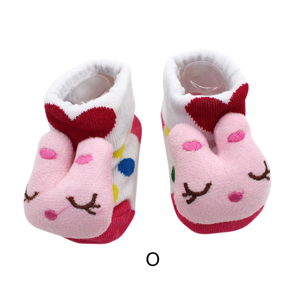 Нескользящие носки с рисунком для новорожденных девочек и мальчиков; тапочки; ботинки; хлопковые плотные детские носки для малышей; сезон осень-зима - Цвет: O