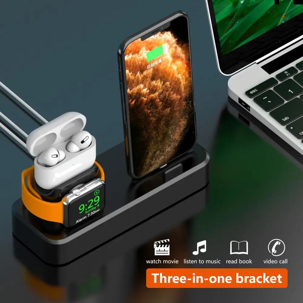 

3 in 1 Silicone Charging Stand for iPhone XS MAX XR 8 Charger Dock Station for Apple Watch 5 for AirPods Pro