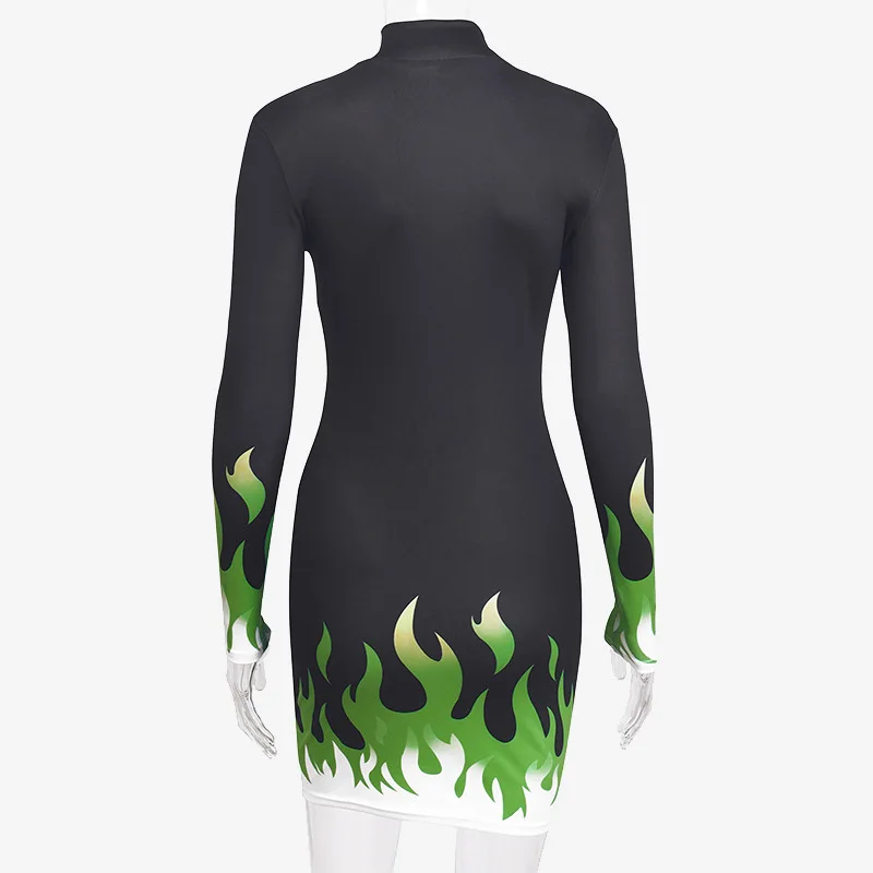 

European and American Style Women Streetwear Pencil Dress Slim Long Sleeve Zipper Stand Cool Dresses Womens Autumn 2019 New