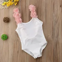 2-7 Years Kids Girls Swimwear Flower Backless Children Swimwear White Black Swimsuits For Girls Kids Beach Bathing Suits 2