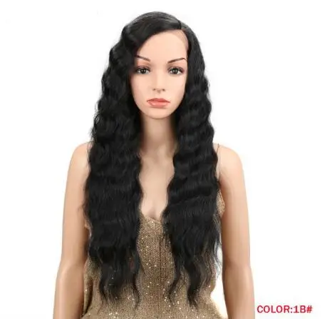 Чудо 28 дюймов глубокая волна Кружева передние парики для черных женщин боковая часть бордовый Омбре парик термостойкие синтетические волосы парики - Цвет: # 1B