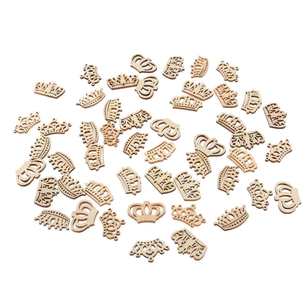 50 Pieces Crown Shape Wooden Discs Tree Slices Ornament Ornament For Crafting And Painting DIY Crafts Supplies