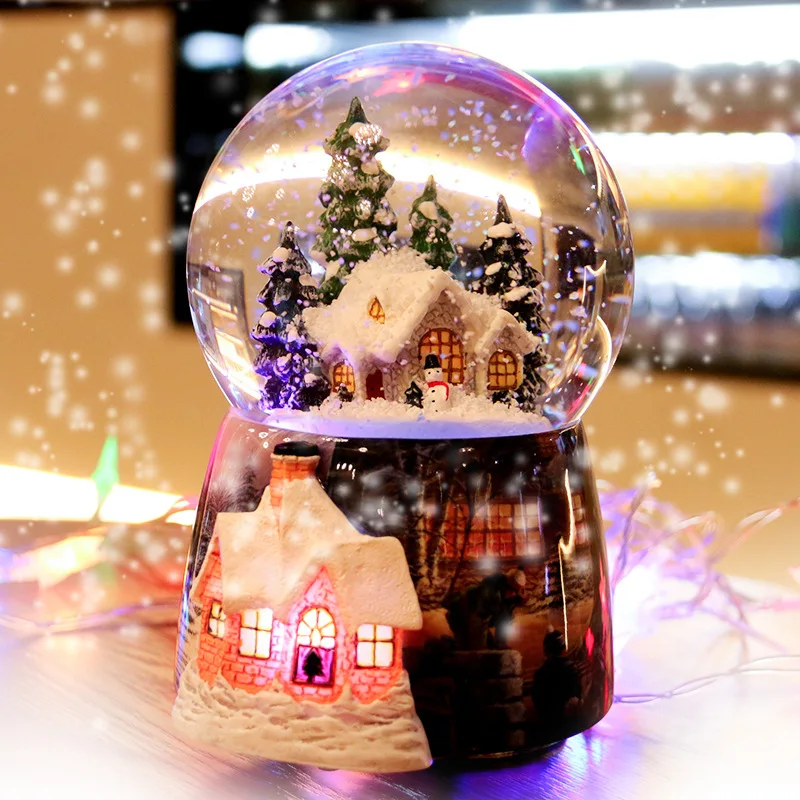 Free shipping Christmas Snowhouse Crystal Ball Music Box Automatic Snowflake Rotating Eight-tone Box for Girls'Birthday Gifts
