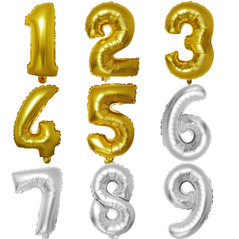 

16-Inch Aluminum Film Foil Balloon Gold And Silver Wedding Day Birthday Scene Decorative 16-Inch with Numbers Aluminum Film Ball
