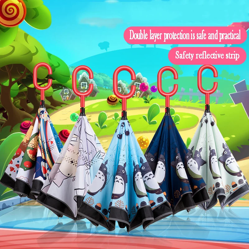

Fashion Cartoon Double Layer Children Umbrella Reverse Umbrella Boy Girl Umbrella Chinchilla Pattern Windproof Waterproof Umbrel