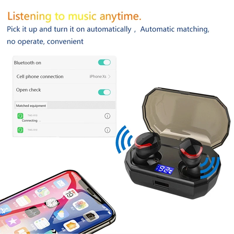 TWS беспроводные наушники 5,0, Bluetooth, водонепроницаемые спортивные наушники с сенсорным экраном, наушники с ЖК-экраном, затычки для Iphone, Android R10