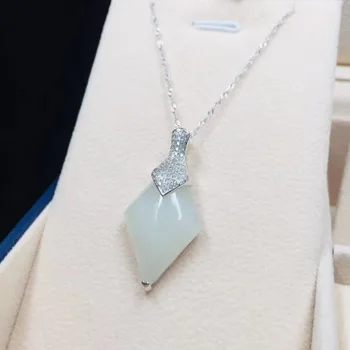 

Natural Chinese 925 Silver Hotan White Jade Zircon In Diamond Pendant Fashion Jewelry Carved Amulet Gifts for Women