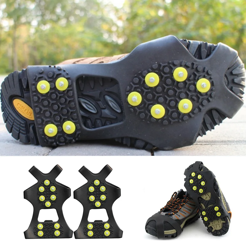 

10 Stud Universal Non Slip Snow Shoe Spikes Ice Grips Cleats Crampons Winter Climbing Anti Slip Shoes Cover #734
