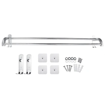 

80cm Stainless Steel Towel Rack Rail Bathroom Shelf Chrome-Plated Self-adhesive Wall-Mounted Folding Storage Towel Holder Large