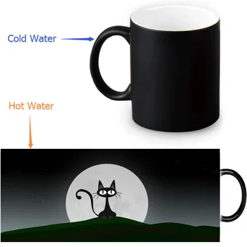 

Free shipping 11 OZ/350ml Black Cat Heat Mug Color change Ceramice Magic Mugs