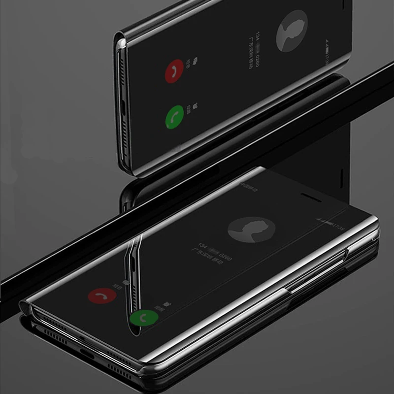 Флип-чехол для телефона с умным зеркалом, чехол, для Xiaomi Redmi 7A 7 A кожаные прозрачные чехлы для задней панели из розового золота - Цвет: Black