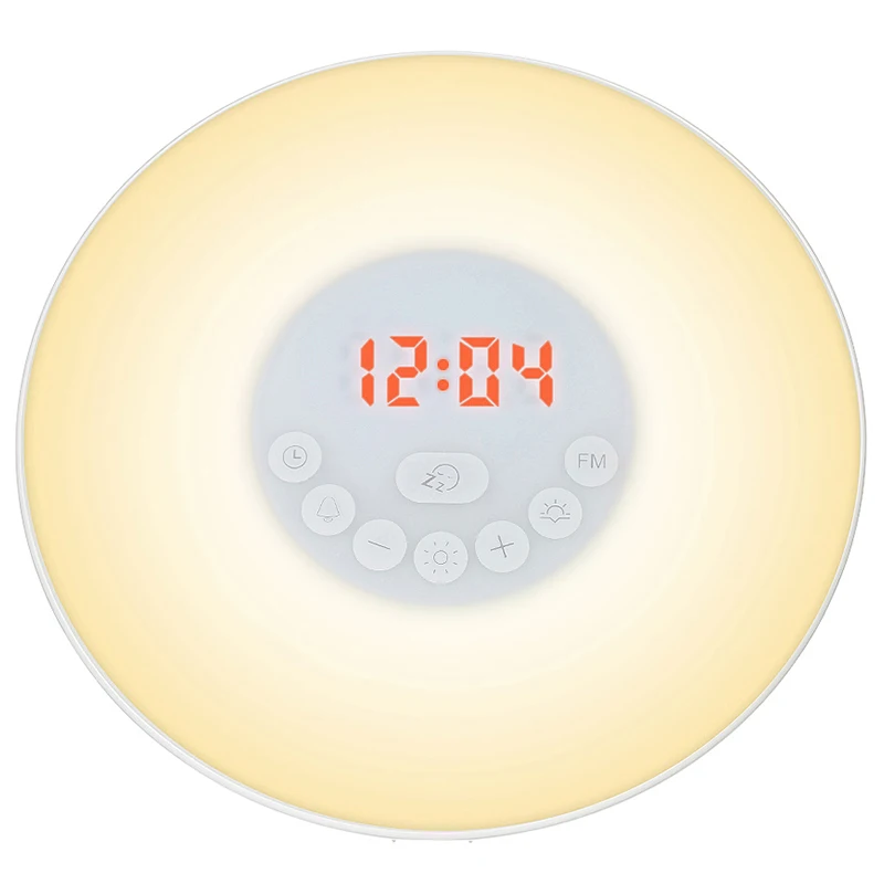 ЕС Plug Wake Up Световой будильник Sunrise/закат моделирование цифровые часы с Fm радио 7 цветов световые звуковые функции пресс Con