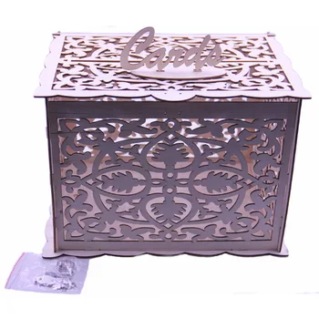 

DIY Rustic Wooden Carving Wedding Card Box Wedding Advice Box + Lock Wedding Party Favor Decor Birthday Gift Decoration Box