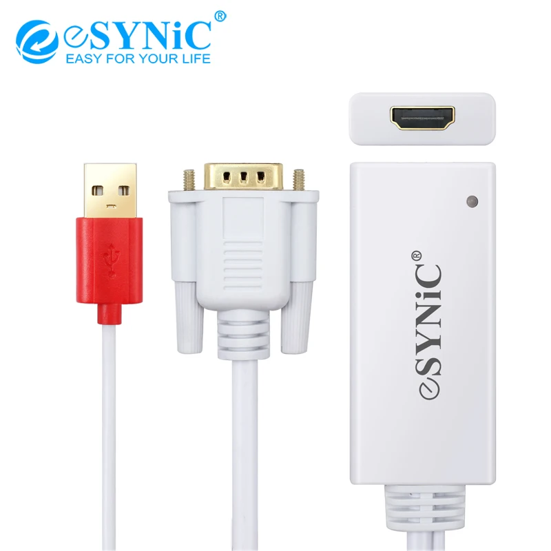 ESYNiC новый VGA Мужской к HDMI Женский Кабель с USB аудио поддержка кабель Белый для HDTV STB