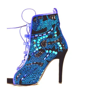 

Crystal Bling Bling Boots Peep Toe Lace Up Stiletto Ankle Booties Runway Party Shining Shoes Fall Winter Ladies Stylish Footwear