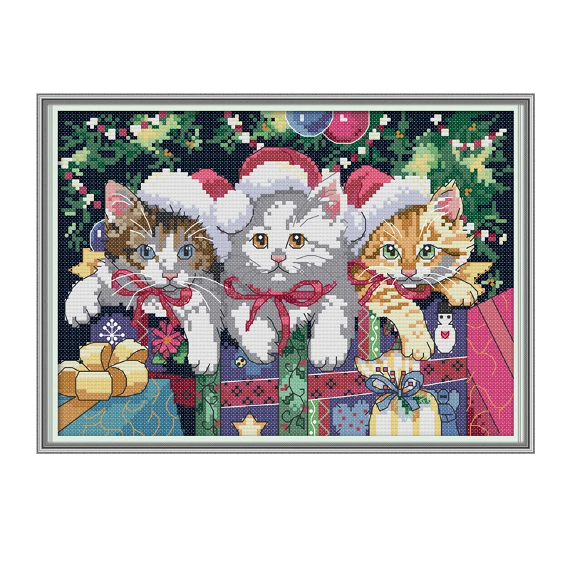 Joy Sunday Counted Cross Stitch Set 14CT 11CT Needlework DIY DMC Animals Christmas Cat Canvas for Embroidery | Дом и сад