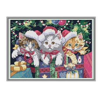 

Joy Sunday Counted Cross Stitch Set 14CT 11CT Needlework DIY DMC Cross Stitch Animals Christmas Cat Canvas for Embroidery Stitch