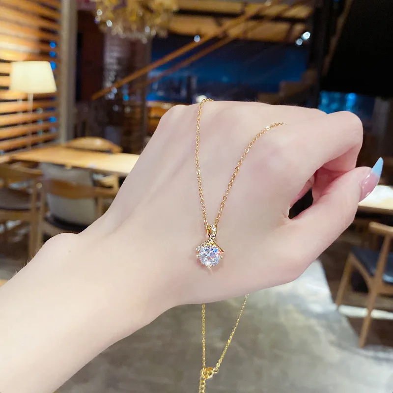 White Cz Stone Korean Necklace Fancy Crystal Pendant Clavicle Chain