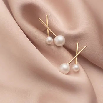 

MloveAcc S925 Gold Cross Stud Earrings Gennuie 925 Sterling Silver Pearls Earrings Hot Fashion for Women Jewelry Gift