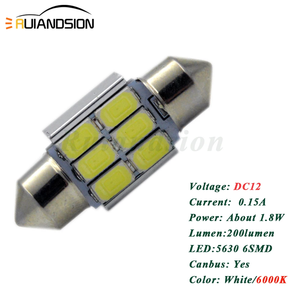 10x1,8 Вт 12 В гирлянда 31 мм C5W 5630 6smd безотказный светодиодный автомобильный купольный светильник свет белый авто лампа для чтения в помещении номерной знак лампы CANBUS