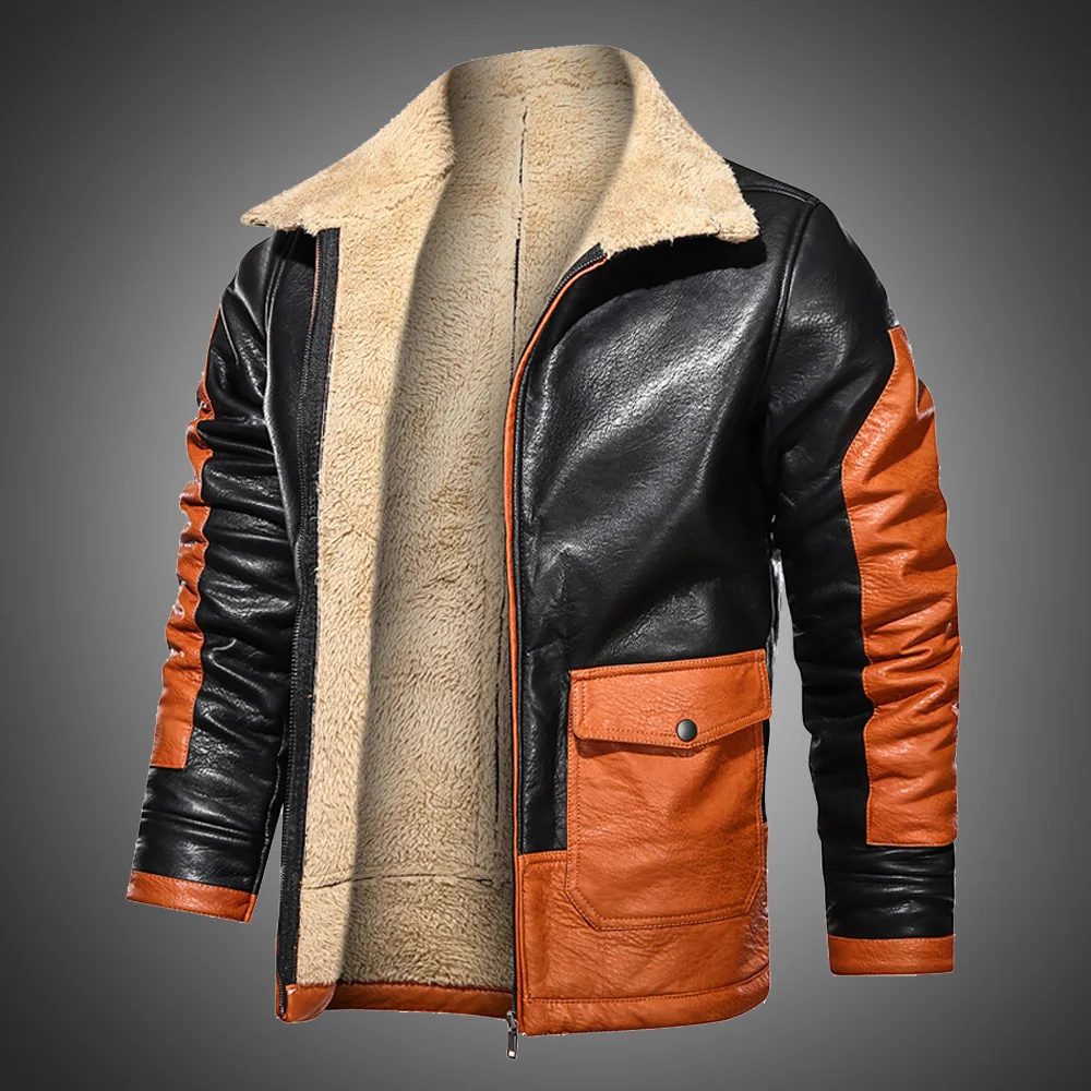 Chaqueta de cuero de imitación para hombre, abrigo informal de invierno con forro de piel, estilo Hip Hop, para motocicleta