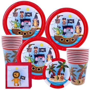 

72Pcs Cartoon Animal Pirate Birthday Party Decorations Disposable Tableware Sets Kids Children's Party Supplies Cartoon Figure