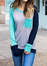 Women Color Block Pocket Long Sleeve Baseball T-Shirt Femme Harajuku Spring Fall Plus Size Ulzzang Top 2019 Trendy Tee New