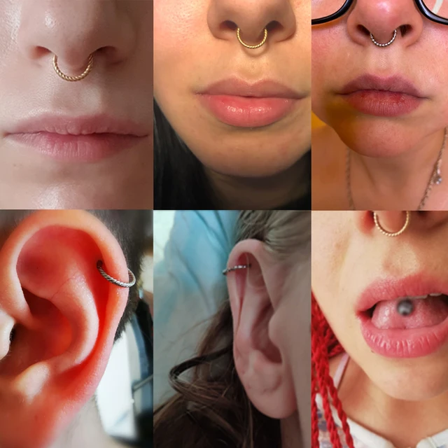 SSKHE 9 Pièces Acier Nez Anneaux Septum Piercing Cartilage Cerceaux Segment Anneau Corps Piercing Nez Hoop Anneaux A Lèvres Boucles D'oreilles Hypoallergénique Argent Pour Femmes Hommes6/8/10/12mm