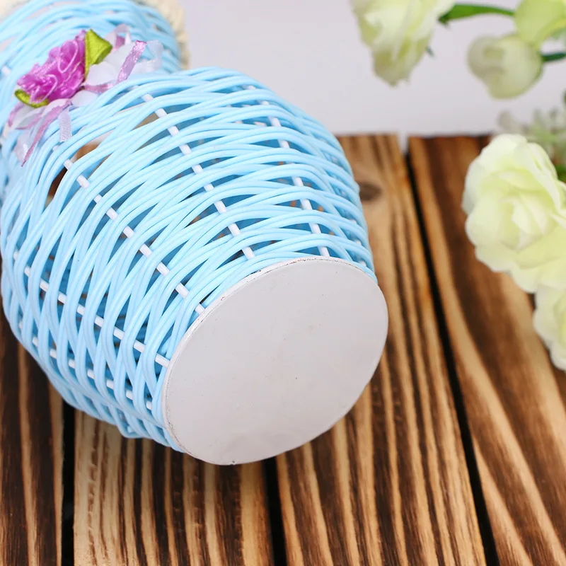 Home Rattan Flower Basket Handmade Plastic Flower Basket Desktop Plum Blossom Mouth Plastic Vase Decoration