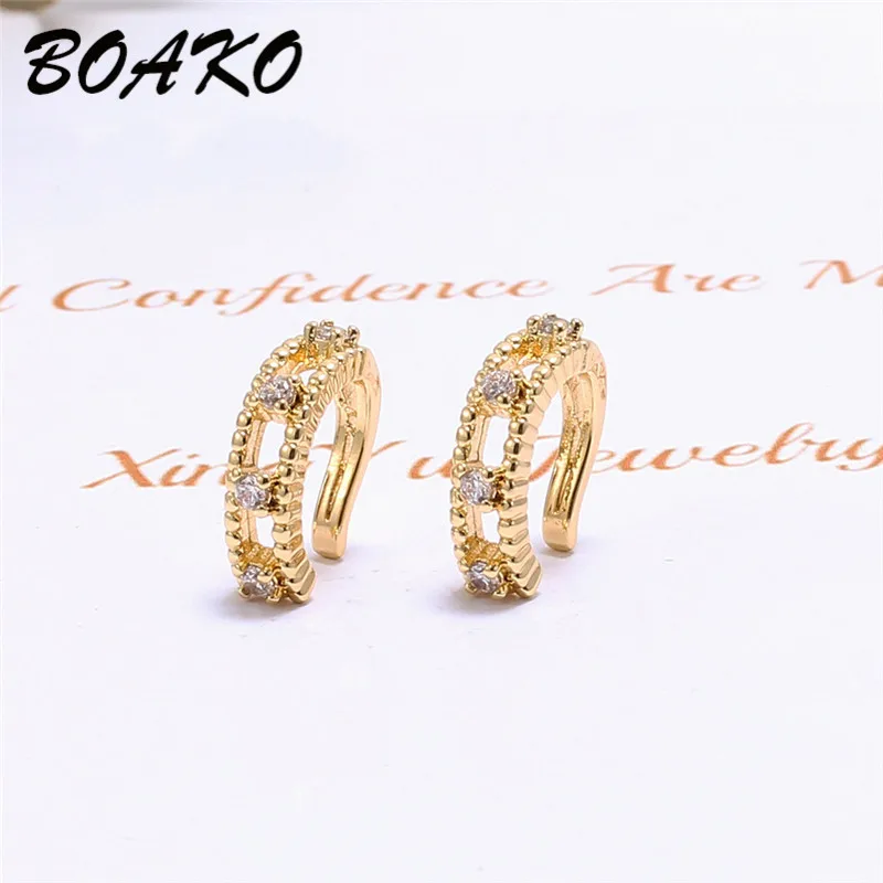 Gold BOAKO Винтажные серьги-клипсы Кафф с кристаллами, не проколы, серьги для женщин, прозрачный CZ цирконий, ушные кольца, серьги Brincos, ювелирные изделия - Окраска металла: Gold