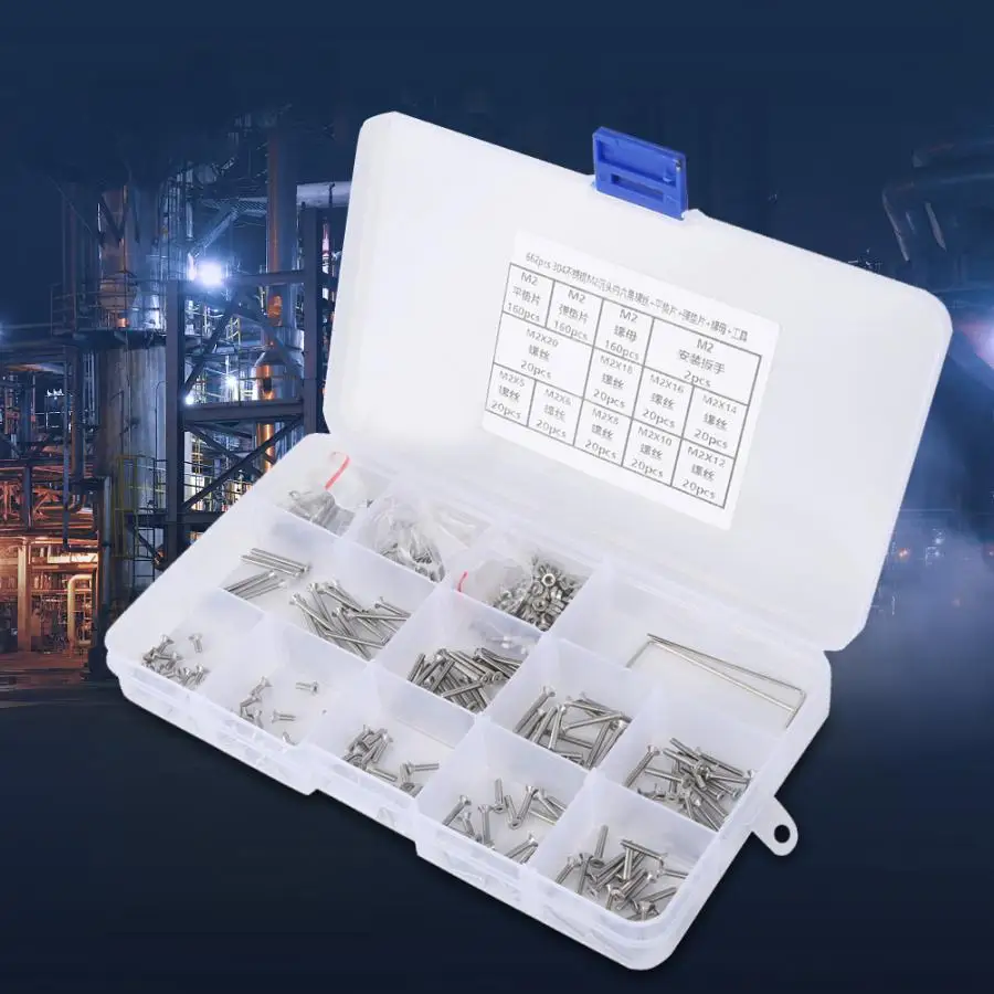 

662Pcs/Lot Self Tapping M2 Countersunk Hex Socket Screw Nut Flat Washer Spring Gasket Wrench Assorted Kit tornillos