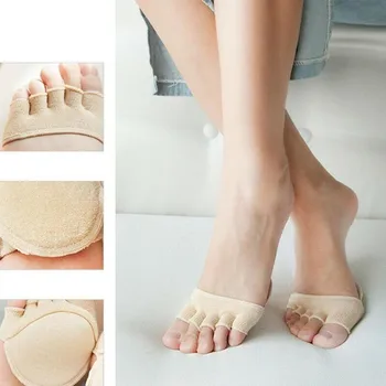 

1pair Solid Color Cotton Comfortable Non-slip Corrective Toe Socks Non-slip Open Toe Half Palm Socks Women High Heel Boat Socks