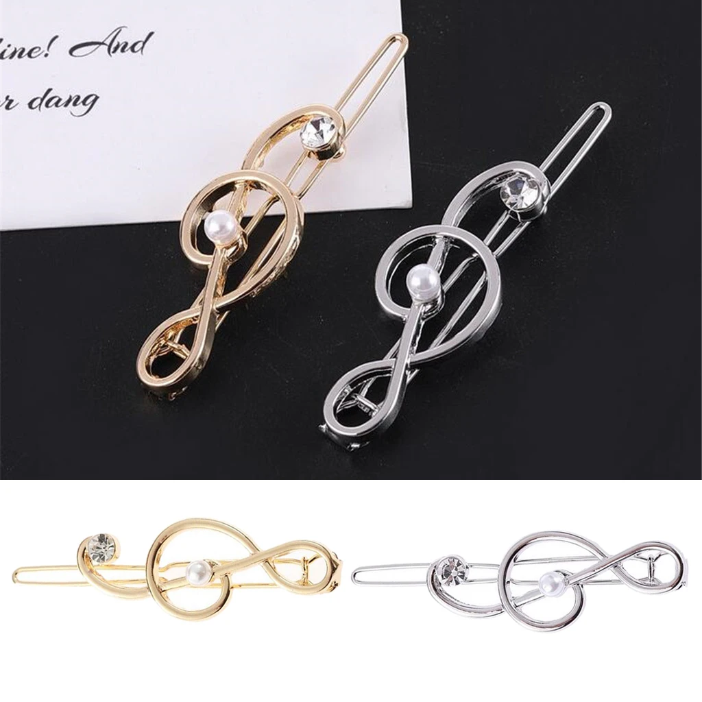 2x Geometric Hairpin Clip Alloy Music Note Hair Snap Clamp Womens Girls Headwear