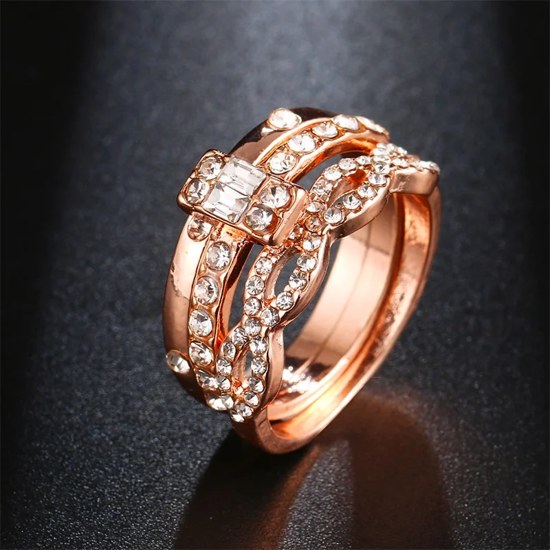 Fashion Charm Stackable Twisted Crystal Wedding Engagement Ring - Image 5