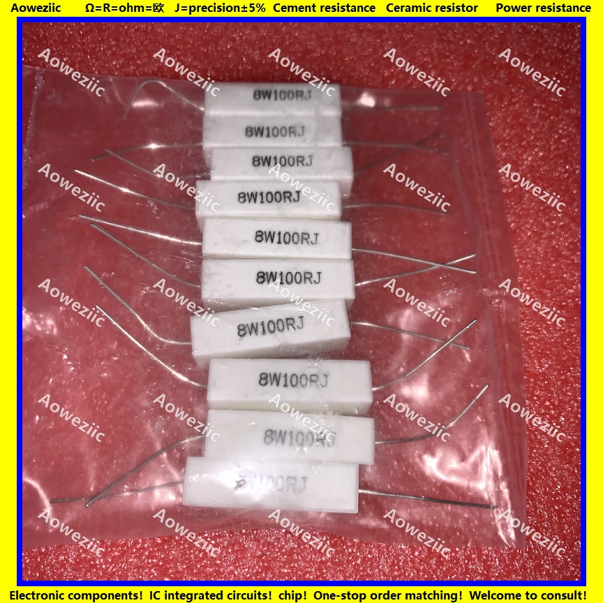 

10 шт. 8W100RJ 8w100Ω J RX27 горизонтальное сопротивление цемента 8 Вт 100 Ом 8W100R 100 Ом керамическое сопротивление точность 5% Сопротивление мощности