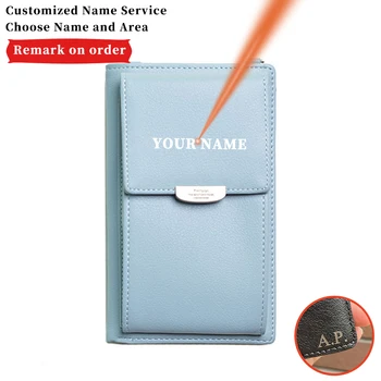 

Multifunction Fashon Candy Color Cell Phone Bag Christmas Gift Free Engraving Large Capacity PU Leather Shoulder Bag Women Hasp