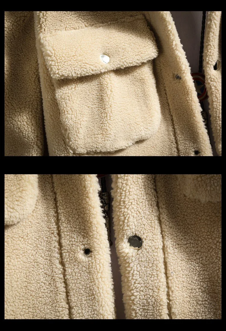 Winter Lamb Hair Jacket Men's Warm Thick Fashion Parka Men Solid Color Casual Lapel Coat Man Loose Cotton Jacket Male Clothes