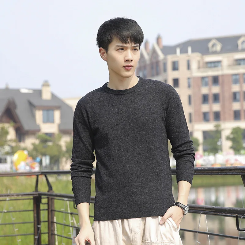 Grey Sweaters Мужская одежда, Новые свитера, шерсть, пуловеры с круглым вырезом, свитера, одноцветная повседневная майка, трикотаж, свитер с длинным рукавом - Цвет: Grey Sweaters