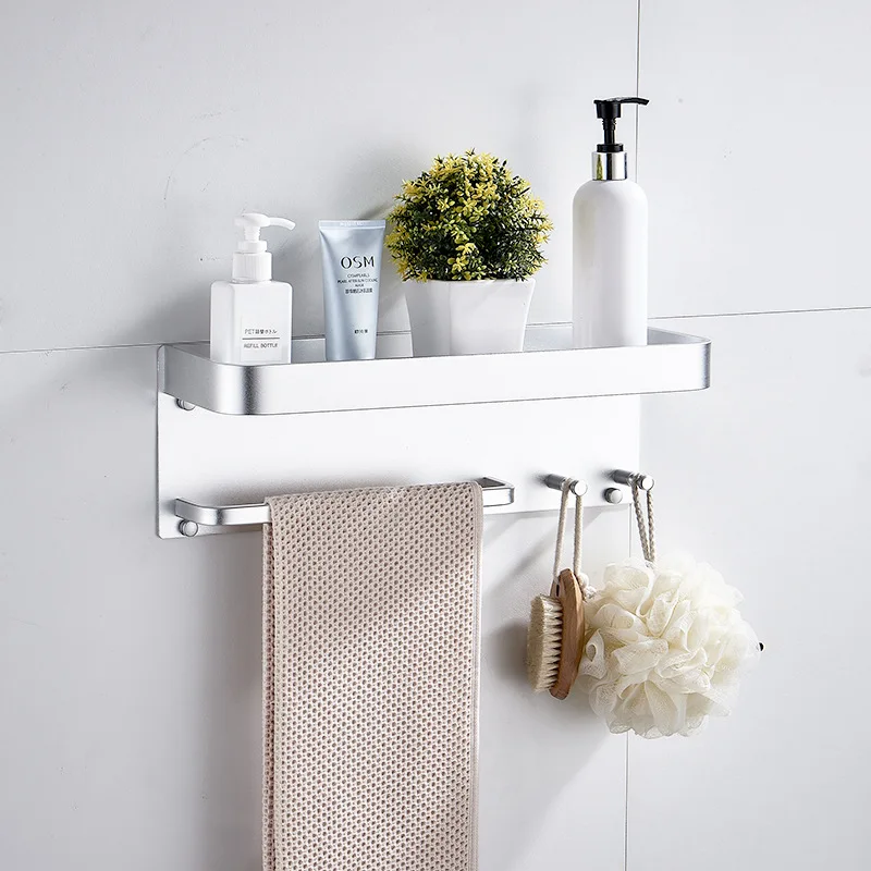 

A Generation Of Fat-Free Punched Bathroom Shelf Alumimum Multi-functional Storage Bathroom Wall Mount Manufacturers Wholesale